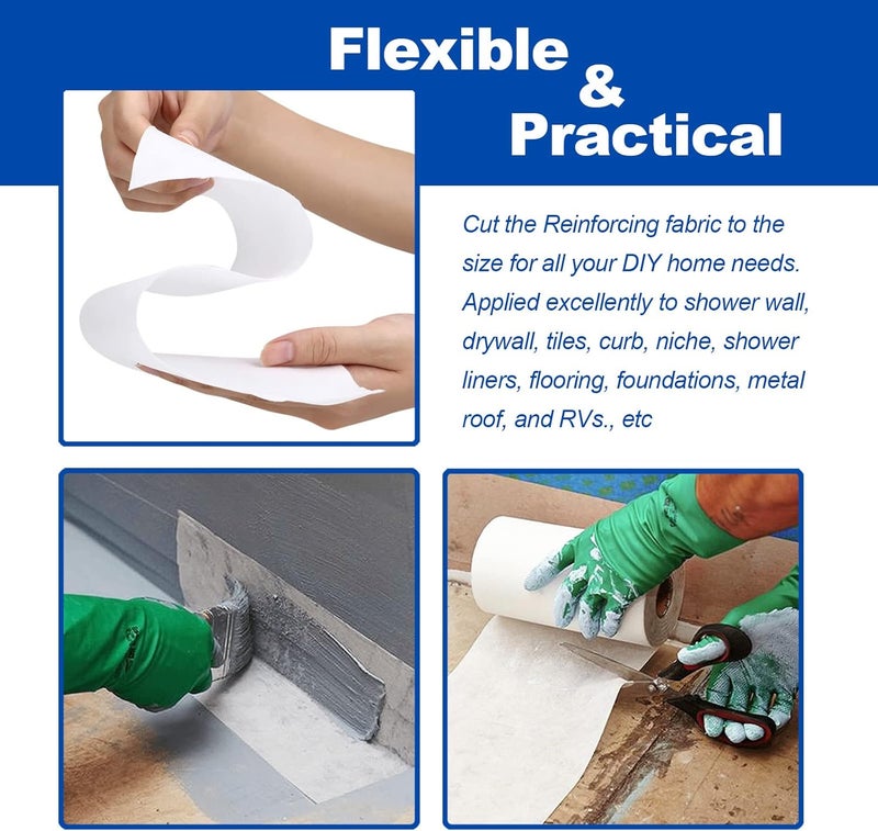 Yaxtida 6 Inches X 328 Feet Waterproofing Membrane Anti Fracture Fabric, Reinforcing Water Barrier Drywall Mesh Tape, Liquid Waterproof Membranes Fiberglass Tape for Shower Wall,Leak,Seam - Image 4
